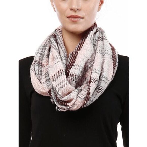2/$30 Ladies Fringe Pink Plaid Scarf - Picture 1 of 3